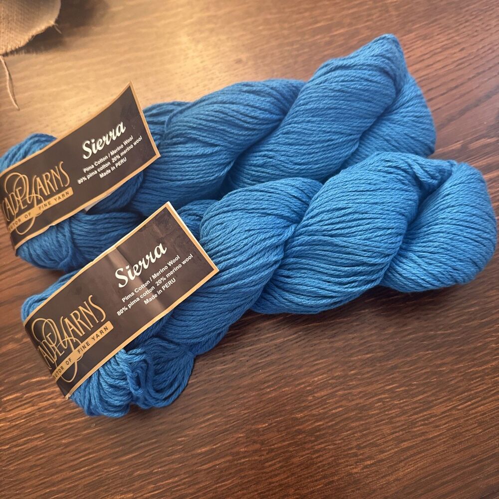 Lot of 2 Blue #0491 Cascade Yarns Sierra 80% Pima Cotton 20% Merino Wool 191 yds